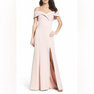 Xscape Off The Shoulder Crepe Blush Dress gown